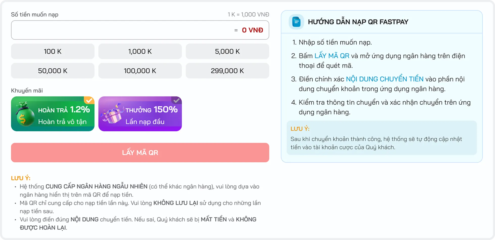 Hướng dẫn nạp tiền QR FastPay